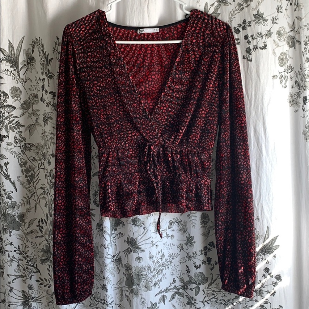 Black and red cheetah Zara top